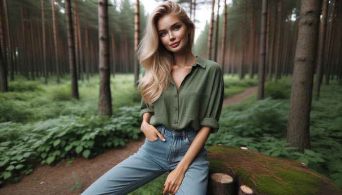 Culoarea verde merge si cu jeans pentru o tinuta casual