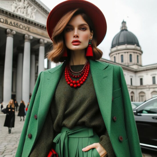 Verde cu accesorii de culoare rosie